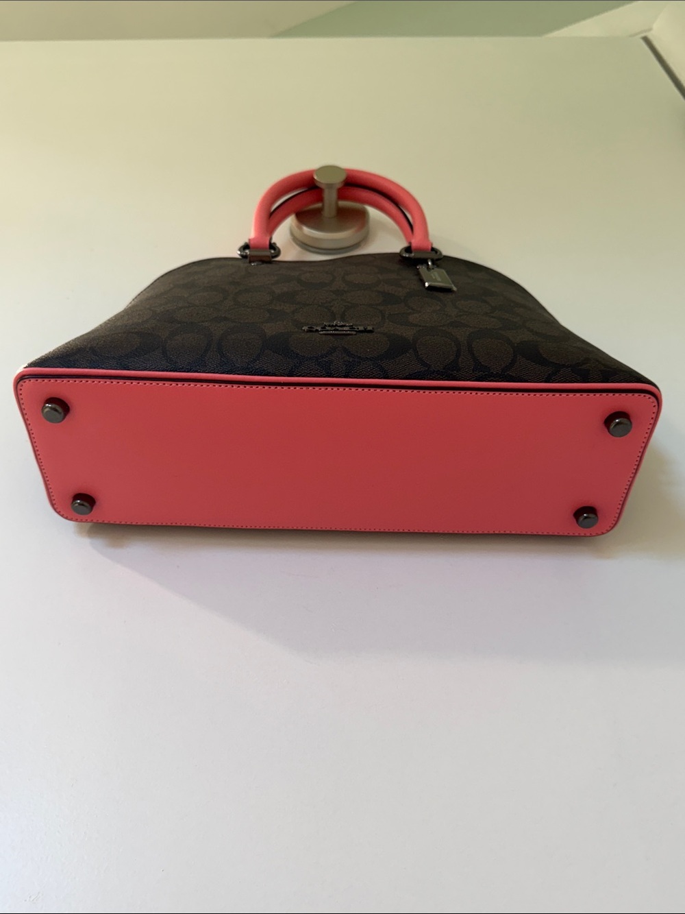 Coach Signature Katy Satchel in Brown with Pink Lemonade Trim - Picture 4 of 7
